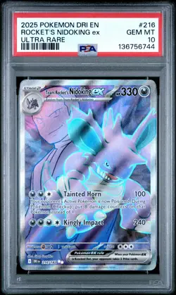 2025 POKEMON DRI EN-DESTINED RIVALS ULTRA RARE TEAM ROCKET'S NIDOKING EX PSA 10 - Image 1