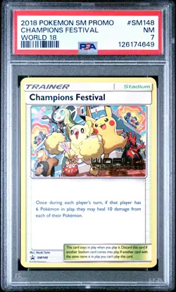 2018 POKEMON SM BLACK STAR PROMO WORLD 18 #SM148 CHAMPIONS FESTIVAL PSA 7 - Image 1