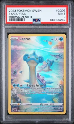 2023 POKEMON SWORD & SHIELD CROWN ZENITH #GG05 FULL ART/LAPRAS PSA 9 - Image 1