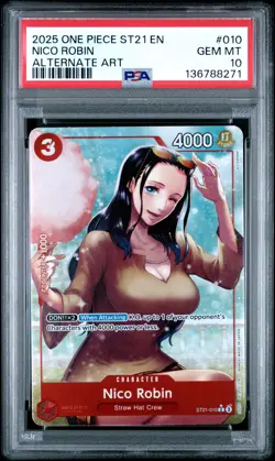 2025 ONE PIECE STARTER DECK ST21-EX GEAR 5 ALTERNATE ART #010 NICO ROBIN PSA 10 - Image 1