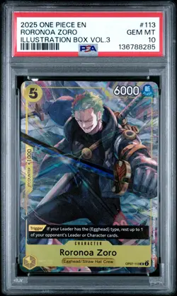 2025 ONE PIECE PROMOS ILLUSTRATION BOX VOL.3 #113 RORONOA ZORO PSA 10 - Image 1