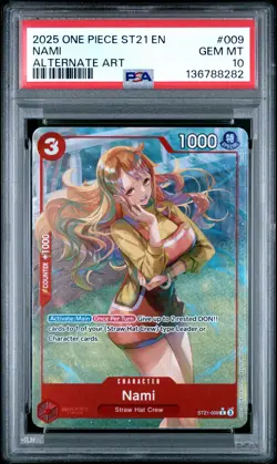 2025 ONE PIECE STARTER DECK ST21-EX GEAR 5 ALTERNATE ART #009 NAMI PSA 10 - Image 1