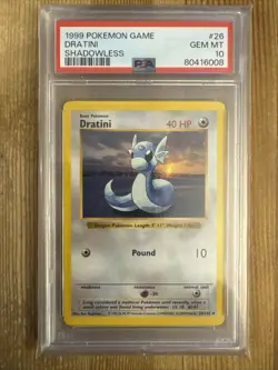 Dratini 26/102 Base Set Shadowless - Uncommon Pokemon Card PSA 10 - Image 1