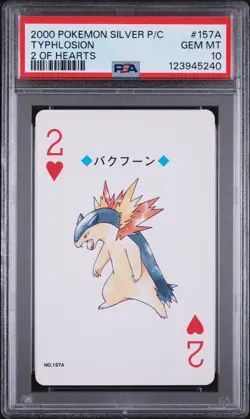 2000 POKEMON SILVER VERSION PLAYING CARDS 2 OF HEARTS #157A TYPHLOSION PSA 10 - Image 1