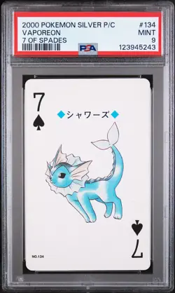 2000 POKEMON SILVER VERSION PLAYING CARDS 7 OF SPADES #134 VAPOREON PSA 9 - Image 1