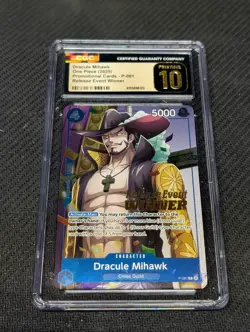 CGC 10 PRISTINE Dracule Mihawk P-081 Pre-Release Winner Promo One Piece Card Eng - Image 1