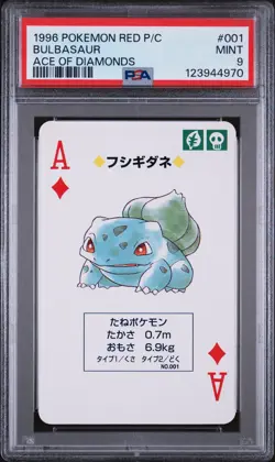 1996 POKEMON RED VERSION PLAYING CARDS ACE OF DIAMONDS #001 BULBASAUR PSA 9 - Image 1