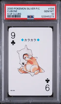 2000 POKEMON SILVER VERSION PLAYING CARDS 9 OF CLUBS #104 CUBONE PSA 10 - Image 1