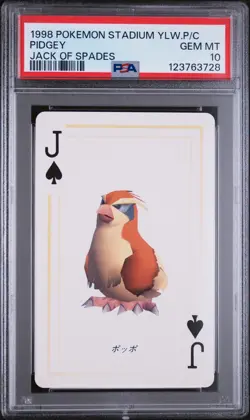 1998 POKEMON STADIUM YELLOW VERSION PLAYING CARDS JACK OF SPADES PIDGEY PSA 10 - Image 1