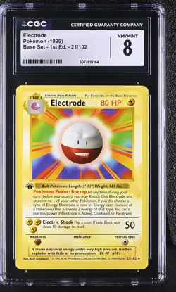 CGC 8 Electrode 1999 Base Set 1st Edition 21/102 Pokemon Card - Image 1
