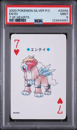2000 POKEMON SILVER VERSION PLAYING CARDS 7 OF HEARTS #244A ENTEI PSA 9 - Image 1