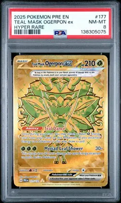 2025 POKEMON PRE EN-PRISMATIC EVOLUTIONS HYPER RARE TEAL MASK OGERPON EX PSA 8 - Image 1