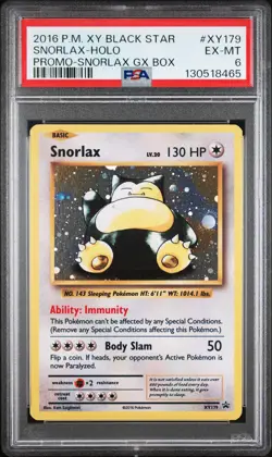 2016 POKEMON XY BLACK STAR PROMO SNORLAX GX BOX #XY179 SNORLAX-HOLO PSA 6 - Image 1