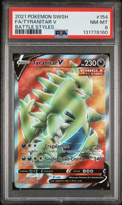 2021 POKEMON SWORD & SHIELD BATTLE STYLES #154 FULL ART/TYRANITAR V PSA 8 - Image 1