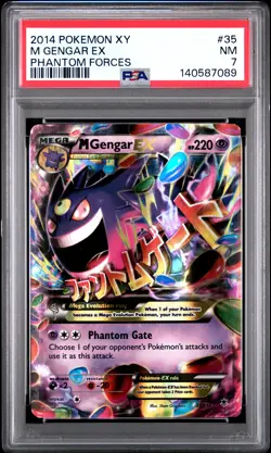 2014 POKEMON XY PHANTOM FORCES #35 M GENGAR EX PSA 7 - Image 1