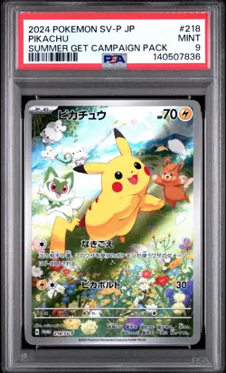 2024 POKEMON JPN SUMMER OF POKECA IS HERE! PROMO #218 PIKACHU PSA 9 - Image 1