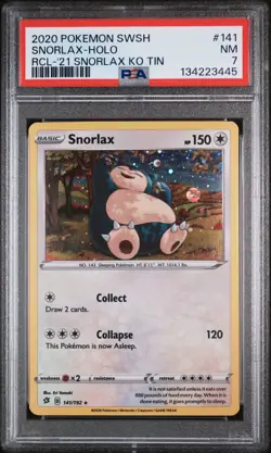 2020 POKEMON SWORD & SHIELD REBEL CLASH #141 SNORLAX-HOLO PSA 7 - Image 1