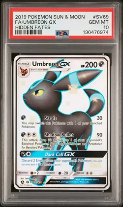 2019 POKEMON SUN & MOON HIDDEN FATES #SV69 FULL ART/UMBREON GX PSA 10 - Image 1