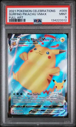2021 POKEMON CELEBRATIONS #009 FULL ART/SURFING PIKACHU VMAX PSA 9 - Image 1