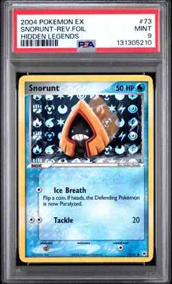 2004 POKEMON EX HIDDEN LEGENDS #73 SNORUNT-REVERSE FOIL PSA 9 - Image 1