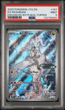 2025 POKEMON JTG ENHANCED BOOSTER BOX TOPPER #167 N'S RESHIRAM PSA 9 - Image 1