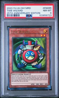 2023 YU-GI-OH! METAL RAIDERS 25TH ANNIVERSARY EDITION #EN065 TIME WIZARD PSA 8 - Image 1
