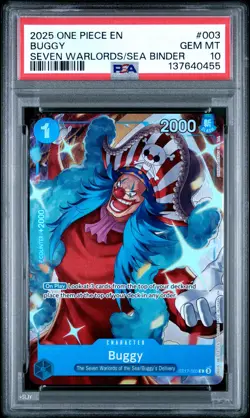 2025 ONE PIECE SEVEN WARLORDS OF THE SEA BINDER SET #003 BUGGY PSA 10 - Image 1