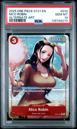 2025 ONE PIECE STARTER DECK ST21-EX GEAR 5 ALTERNATE ART #010 NICO ROBIN PSA 10 - Image 1