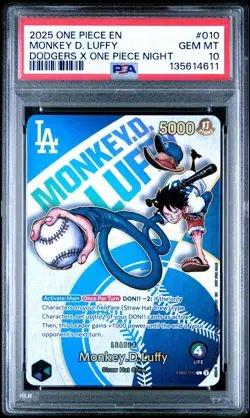 2025 ONE PIECE PROMOS DODGERS X ONE PIECE NIGHT #010 MONKEY D. LUFFY PSA 10 - Image 1