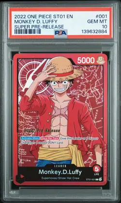 2022 ONE PIECE STARTER DECK ST01-STRAW HAT CREW #001 MONKEY D. LUFFY PSA 10 - Image 1