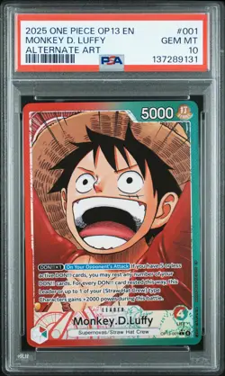 2025 ONE PIECE OP13-CARRYING ON HIS WILL ALTERNATE ART MONKEY D. LUFFY PSA 10 - Image 1