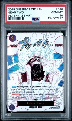 2025 ONE PIECE OP11-A FIST OF DIVINE SPEED ALTERNATE ART #080 GEAR TWO PSA 10 - Image 1