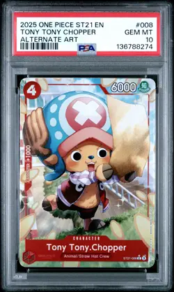 2025 ONE PIECE STARTER DECK ST21-EX GEAR 5 ALT ART #008 TONY TONY CHOPPER PSA 10 - Image 1