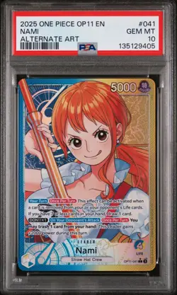 2025 ONE PIECE OP11-A FIST OF DIVINE SPEED ALTERNATE ART #041 NAMI PSA 10 - Image 1