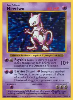 Mewtwo - 10/102 - Pokemon Base Set Shadowless Holo Rare Card WOTC HP - Image 1