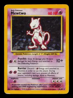 Pokemon Card Mewtwo 10/102 Base Set Holo Vintage Rare Original HP 1999 - Image 1