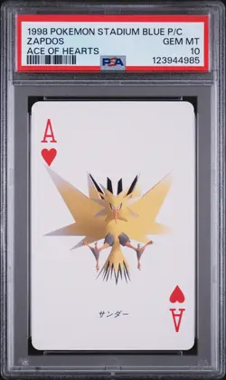 1998 POKEMON STADIUM BLUE VERSION PLAYING CARDS ACE OF HEARTS ZAPDOS PSA 10 - Image 1