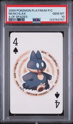 2009 POKEMON PLATINUM VERSION PLAYING CARDS 4 OF SPADES MUNCHLAX PSA 10 - Image 1