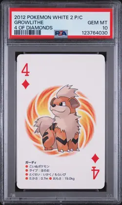 2012 POKEMON WHITE 2 PLAYING CARDS 4 OF DIAMONDS GROWLITHE PSA 10 - Image 1