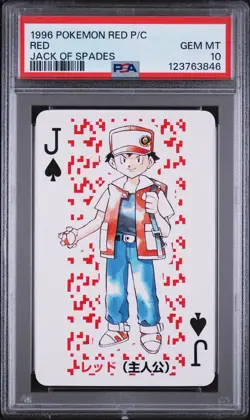 1996 POKEMON RED VERSION PLAYING CARDS JACK OF SPADES RED PSA 10 - Image 1