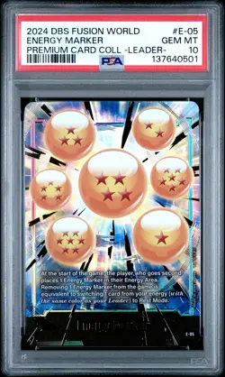 2024 DRAGON BALL SUPER PREMIUM CARD COLLECTION #E-05 ENERGY MARKER PSA 10 - Image 1