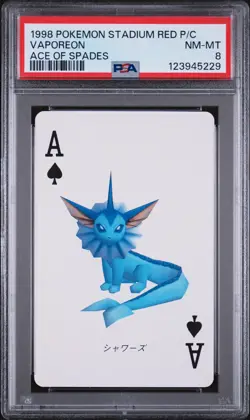 1998 POKEMON STADIUM RED VERSION PLAYING CARDS ACE OF SPADES VAPOREON PSA 8 - Image 1