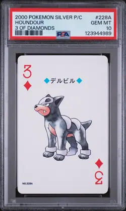 2000 POKEMON SILVER VERSION PLAYING CARDS 3 OF DIAMONDS #228A HOUNDOUR PSA 10 - Image 1