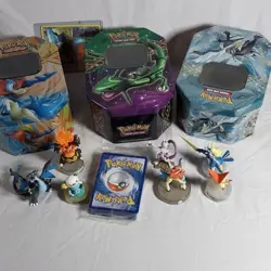 Pokemon Legendary EX Tin Lot with Figures & Vintage Card Deck - - Image 1