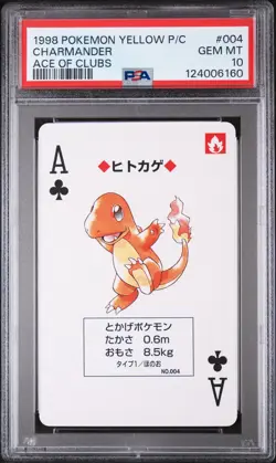 1998 POKEMON YELLOW VERSION PLAYING CARDS ACE OF CLUBS #004 CHARMANDER PSA 10 - Image 1