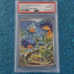 Ducklett Illustration Rare Wht En-White Flare 109/086 PSA 10 Pokemon Card - Image 2