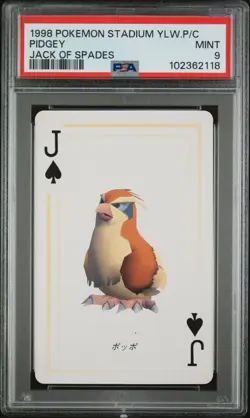 1998 POKEMON STADIUM YELLOW POKER CARD PIDGEY PSA 9 MINT JACK OF SPADES - Image 1