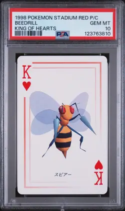 1998 POKEMON STADIUM RED VERSION PLAYING CARDS KING OF HEARTS BEEDRILL PSA 10 - Image 1