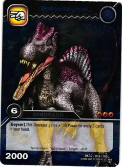 DINOSAUR KING CARD GAME 2008 UPPER DECK DKCG-014 SPINOSAURUS SILVER RARE FOIL - Image 1