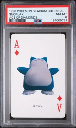 1998 POKEMON STADIUM GREEN VERSION PLAYING CARDS ACE OF DIAMONDS SNORLAX PSA 8 - Image 1